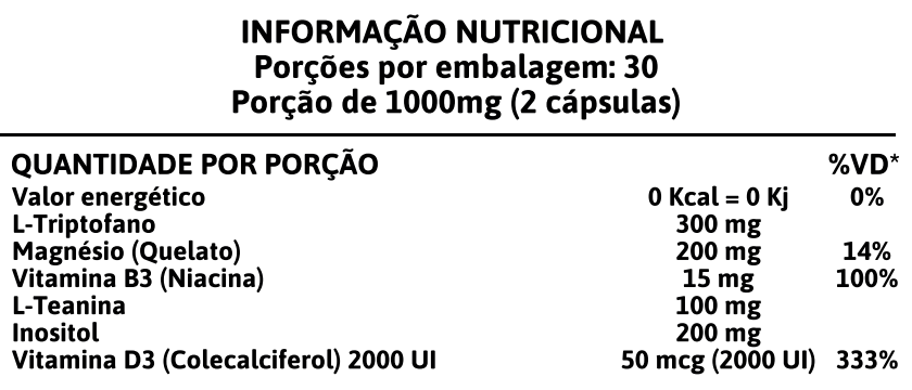 Tabela Nutricional RelaxStress Nutriovera